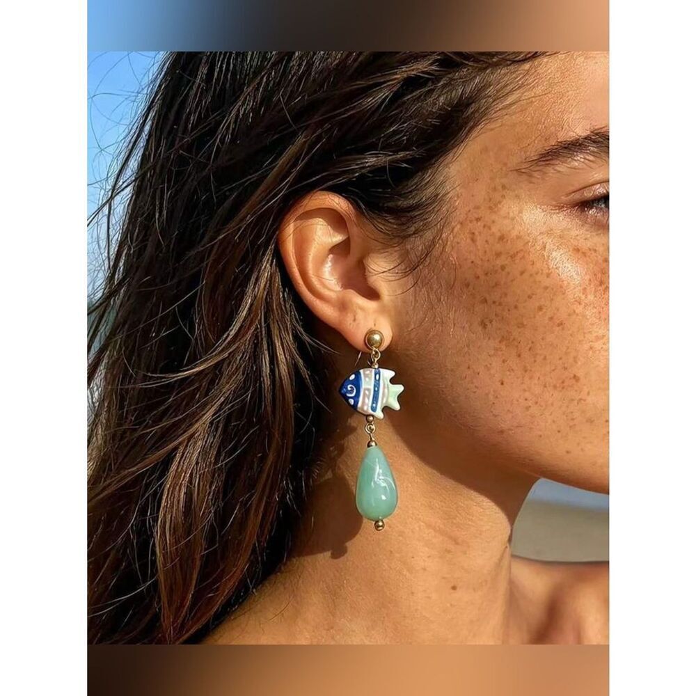 blue Fish Drop Earrings A1643